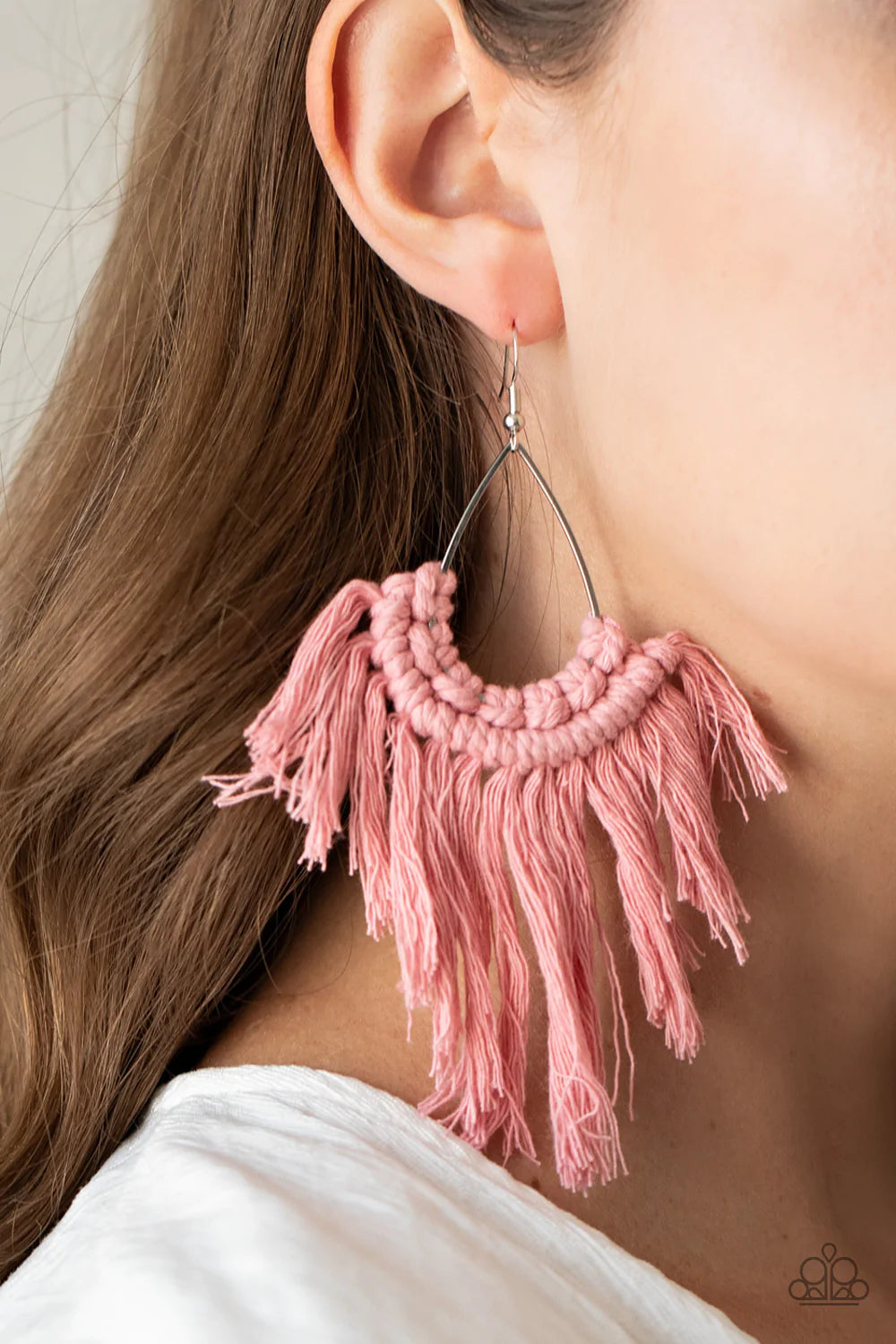 pink macramé earrings